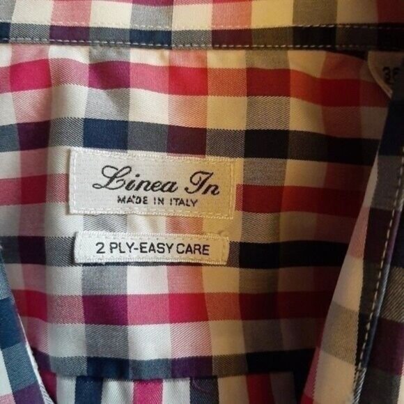LINEA IN | Italy Button Down Dress Shirt Plaid 2-Ply Mens Sz 36/16 - Picture 8 of 11